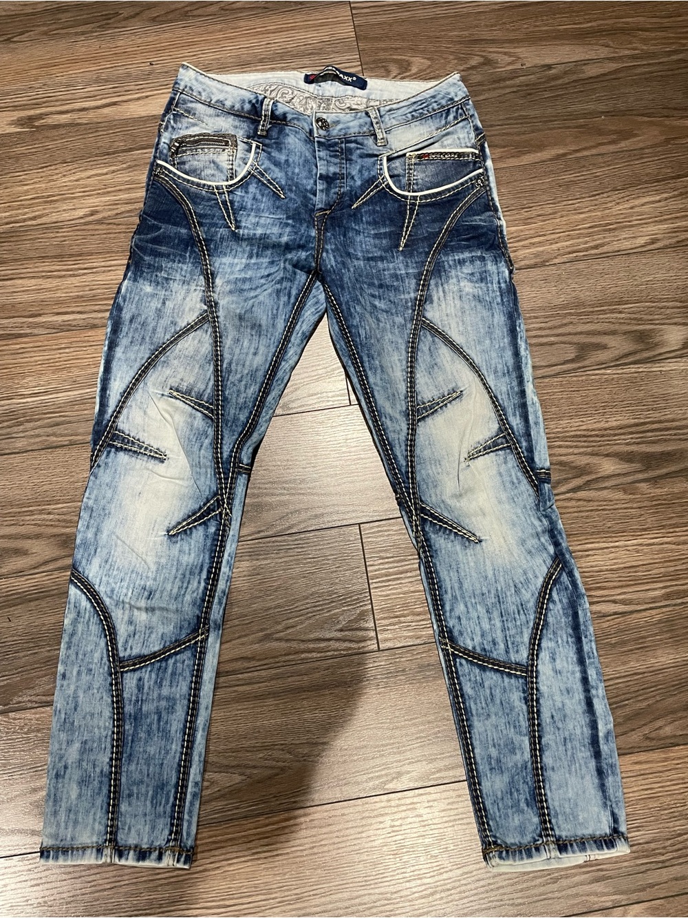 Cipo & Baxx Biker Paneled Acid Wash Slim Stretch Jeans 32x32